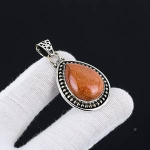 Colgante de piedra solar de Plata de Ley 925 hecho a mano para mujer, joyería de piedras preciosas de alta calidad con ajuste de bisel, Estilo clásico - Product Image 1