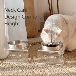 Mangkuk hewan peliharaan besi tahan karat akrilik kotak padat perawatan mulut berdiri ringan ramah lingkungan untuk kucing anjing kucing modis - Product Image 4