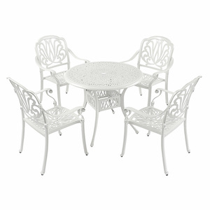 Outdoor Cast Aluminum Garden Set 4 Seater White <b>Round</b> <b>Table</b> And Chairs Weather Resistant <b>Patio</b> Furniture - Product Image 1