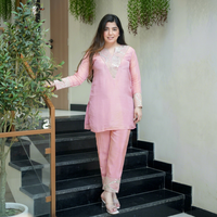 Salwar Kameez Kurta traditionnel pour femmes, rose, longueur cheville, coupe décontractée, en soie, style Inde Pakistan, pour mariage et Diwali