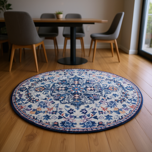 Bohemian Round <b>Rug</b> Blue Purple 100% Polyester Low Pile Tufted Foam Backing <b>Washable</b> Non Slip For Dining Room Living Room Bedroom - Product Image 2