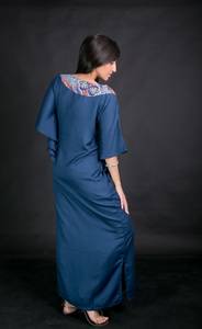 Half Sleeves V-neck Floral Print Bohemian Floor-Length Multi Color <b>Kaftan</b> Casual Women Cotton Dress <b>Beach</b> Wear Handmade Pockets - Product Image 4