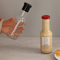Bouteille en verre transparente de 310 ml (10 oz) pour miel, confiture, pâte BBQ, moutarde, ketchup, sauce, avec couvercle métallique à vis.