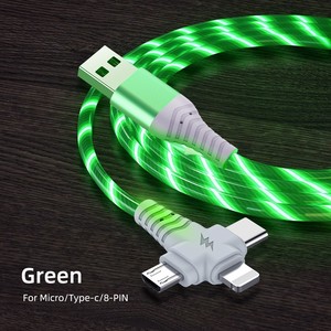 Flowing <b>Light</b> 3 In 1 Data Cable <b>Usb</b> Type C To Type C Fast Charging For Android Huawei Apple 1m PVC Cable With <b>Led</b> <b>Light</b> - Product Image 2