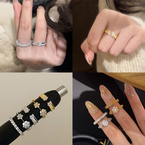 Minimalist Elegant Luxury Floral Open Zircon <b>Ring</b> Collection Fashionable Versatile Design Jewelry Made Trendy Brass - Product Image 2