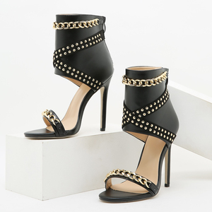 2025 Autumn New European and American Rock Style Rivet Chain Decorative Thin Heel Ultra-high Heel Women's Sandals - Product Image 6