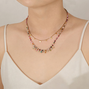 Collar Fanke Primavera Verano Nuevo Estilo Vacacional con Múltiples Gemas <span class=keywords><strong>de</strong></span> Colores, Diseño <span class=keywords><strong>de</strong></span> Cadena con Eslabones <span class=keywords><strong>de</strong></span> Flor y Concha, Accesorios <span class=keywords><strong>para</strong></span> Fiesta Estilo Dopamina <span class=keywords><strong>para</strong></span> Chicas - Product Image 5