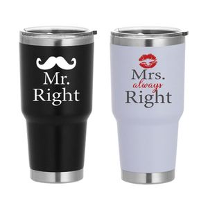 Couple Bride Tumbler Cup Gift <b>Set</b> for Mr and Mrs Stainless Steel Tumbler <b>Coffee</b> Cup <b>Mug</b> with Lid and Straw - Product Image 4