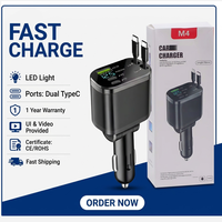 Logo OEM 4 in 1 Pengisi Daya Mobil Retractable 69W Pengisian Cepat PD Tipe C dengan Layar Tampilan Tegangan Digital untuk IPhone/ Samsung