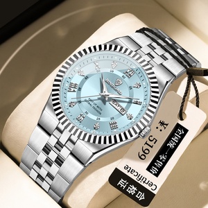 Montre de luxe pour homme, mouvement à quartz, style business décontracté, étanche, bracelet en acier inoxydable, boîtier en alliage de 40 mm, aiguilles en verre - Product Image 1
