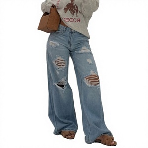 2025 Trendy <b>Women</b> <b>S</b>-2XL High Waist Breathable Casual Straight Ripped Denim <b>Jeans</b> Trousers for Winter/<b>Summer</b> - Product Image 3