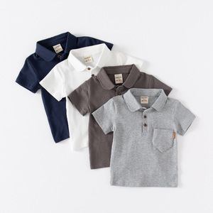<span class=keywords><strong>Polo</strong></span> tricoté décontracté à manches courtes pour garçons, haut uni pour enfants avec étiquette de poche, col rabattable tendance - Product Image 1