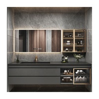 Armoire de Salle de Bain Murale Moderne à Double ou Simple Vasque, en Panneau de Bois, avec Miroir et Lavabo, Vente en Gros