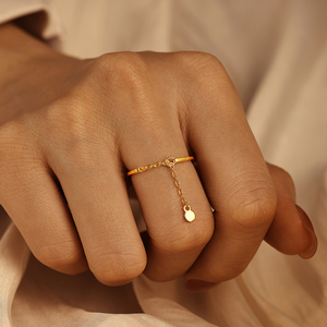 CANNER Simple 18K Gold Plated 925 <b>Sterling</b> <b>Silver</b> <b>Adjustable</b> Chian <b>Rings</b> Water Drop Heart Pearl Drop <b>Rings</b> for Women - Product Image 2