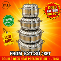 Set Panci Casserole Premium Motif Arabesque Baja Anti Karat Dinding Ganda Terisolasi 1L-5L 6 Buah dengan Tutup, Cocok untuk Kompor Gas/Induksi