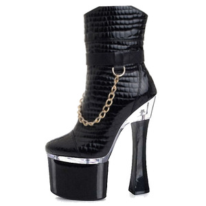 Nouvelles bottes courtes pour femmes en cuir de crocodile, motif crocodile, 18 cm, bout rond sexy, talons aiguilles noirs, automne et hiver - Product Image 1