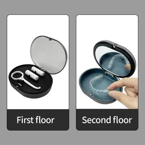 2-Layer Orthodontic Retainer Storage <b>Box</b> with Mirror Portable Cleaning&Soaking Case for Invisible Braces Travel Container - Product Image 5