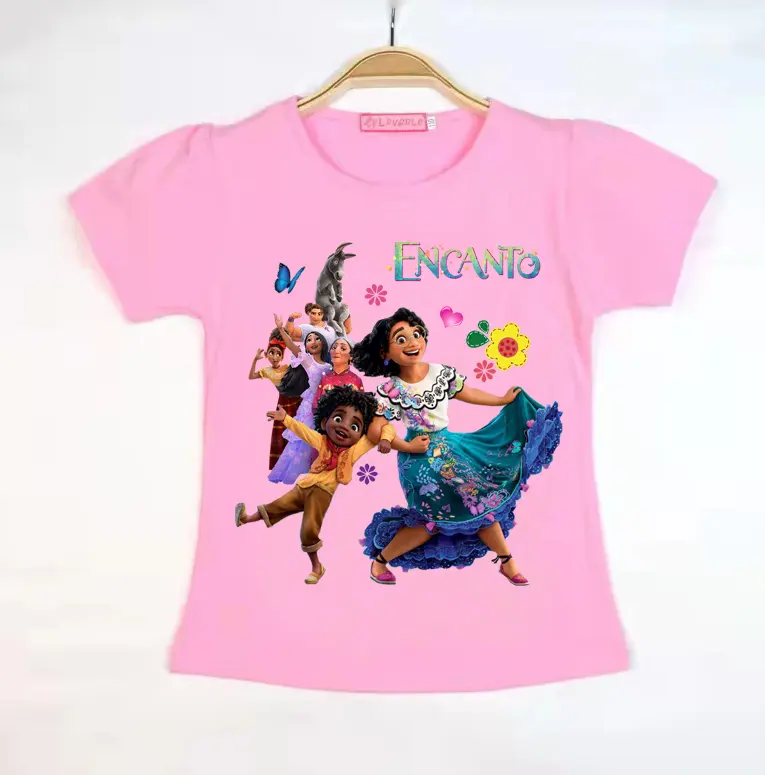 Yaz 2022 encanto tam kız T-shirt çocuk kısa kollu bebek çocuk pamuklu bluz çizgi film kostümü moda
