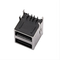 Connecteur USB 2.0 double port Type A 8 broches femelle, montage DIP à angle droit, courant nominal 1,5 A, DC 5 V pour composants informatiques