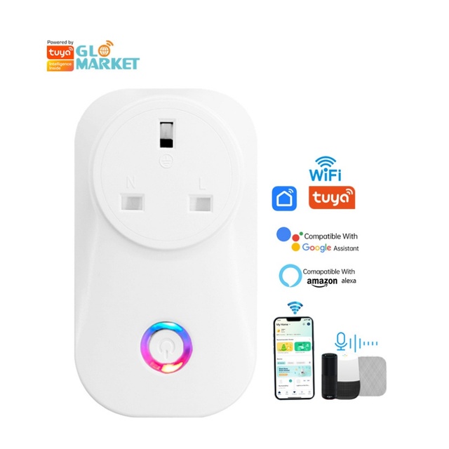 Glomarket Tuya Smart Plug 10A 16A 220V Wireless WiFi Electricity Statistics Alexa Google Control with Timing/Countdown IP20