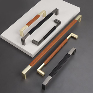 Hot Sale Nordic Zinc Alloy Real Cowhide Leather Handle for Cabinets Grey Black <strong>Gold</strong> Brown Wardrobe Handles Luxury - Product Image 1