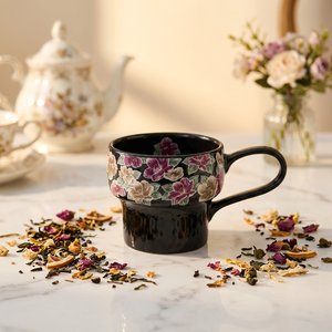Mug en céramique et porcelaine avec poignée incurvée, style floral, mug à café, passe au micro-ondes, résistant aux hautes températures - Product Image 2