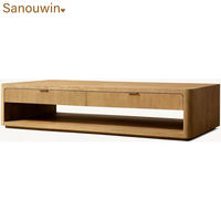 Table basse rectangulaire moderne et durable en chêne massif avec 2 tiroirs pour salon, hôtel ou usage domestique