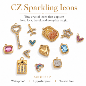 ไอคอนประกาย CZ |   จี้ห้อยประดับเพชรซิร์คอน ทำจากสแตนเลสสตีลชุบทอง 18K PVD สำหรับทำเครื่องประดับ |   กันน้ำและป้องกันการแพ้ - Product Image 1
