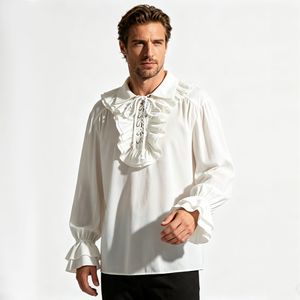 Chemise blanche à volants pour homme, costume médiéval Renaissance, manches longues, tenue de scène - Product Image 4