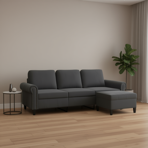 Divano a 3 Posti Grigio Scuro con Poggiapiedi, Elegante Arredamento per Soggiorno, Forma a L, in Tessuto con Gambe in Metallo - Product Image 2