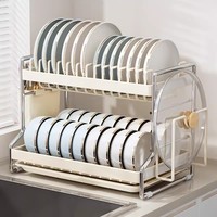 Égouttoir de cuisine métallique à trois niveaux, sur pied, non pliable, multifonctionnel, pour bols, assiettes et organisateur de baguettes