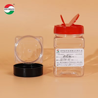 Pot en plastique PET écologique de 350 ml avec couvercle rabattable, carré, pour condiments, épices, avec couvercles rouges/noirs