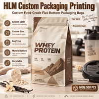 Sachet à fond plat personnalisé pour protéines de lactosérum, qualité alimentaire, refermable avec fermeture éclair, résistant à l'humidité, 1kg 5kg 10kg
