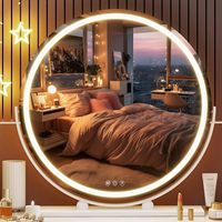 Nouveau style de miroir de maquillage LED rond 360° °   Miroir de maquillage rotatif pour table de toilette, miroir de beauté pour bureau
