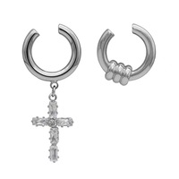 Boucles d'oreilles asymétriques à clipser style punk, croix pendante, pour homme, au design audacieux et cool, pour une oreille seulement