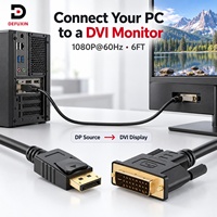 Kabel DFX DP ke DVI 6FT Berlapis Emas DP ke DVI-D 1080P 60Hz dengan Chipset Terbaik untuk Monitor PC Proyektor Tersedia di Stok