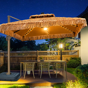 Resort Thatch Patio <strong>Umbrella</strong> Outdoor <strong>Parasol</strong> Cantilever Restaurant LED Light <strong>Umbrella</strong> &amp; Base - Product Image 2