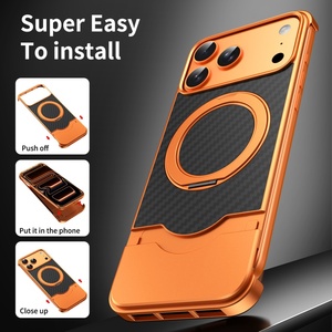 เคสแม่เหล็กแบบมีลายคาร์บอนไฟเบอร์สำหรับ iPhone 17 15 16 Pro Max พร้อมการปกป้อง 360 องศา °   ขาตั้งโทรศัพท์แบบวงแหวน อลูมิเนียมไร้กรอบ ป้องกันการกระแทก - Product Image 5