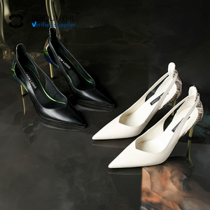 Elegant <strong>Ivory</strong> <strong>White</strong> Women's Genuine Leather High Heels Casual <strong>Wedding</strong> Bridal Dress <strong>Shoes</strong> Sling Back Metal Thin Fashion Trend - Product Image 5