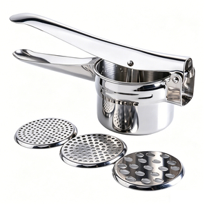 Triturador <span class=keywords><strong>de</strong></span> Patatas Manual <span class=keywords><strong>de</strong></span> Acero Inoxidable, Accesorio <span class=keywords><strong>de</strong></span> <span class=keywords><strong>Cocina</strong></span> Seguro para Frutas, Verduras y Alimentos para Bebés, con 3 Discos Intercambiables Finos - Product Image 1