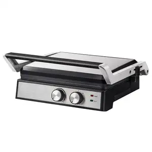 Stainless Steel Electric Panini Grill with Adjustable Temperature and Timer 4 Slice Panini Press Sandwich Grill
