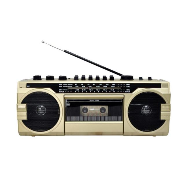 Old Retro Big Golden Portable Rechargeable AC/DC AM/FM/SW Radio Cassette Tape Player with USB Port MP3 Auto Stop