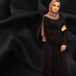 Gaun wanita Muslim perasaan tangan berkualitas tinggi 100% poliester jet hitam nida kain krep untuk abaya