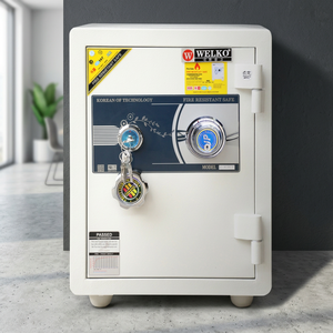 Dual Combination & <b>Key</b> <b>Lock</b> <b>Safe</b> WELKO LX630 DK White Stainless Steel Fireproof Home <b>Safe</b> - Product Image 3