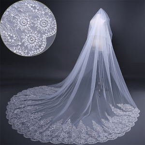 Velo da sposa con velo da sposa in pizzo con paillettes e paillettes - Product Image 5