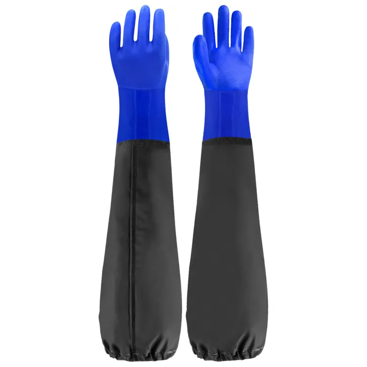 Chemical Resistant Reusable Industrial Non-Slip Flocked Elbow Length Long Sleeve Pond Fishing Safety Working Pvc Gloves