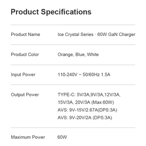 Justlink 60W ซูเปอร์ไวชนิด C PD3.2 AVS GAN เครื่องชาร์จไฟฟ้า USB C อะแดปเตอร์ติดผนังสำหรับอุปกรณ์มือถือแอนดรอยด์ - Product Image 5