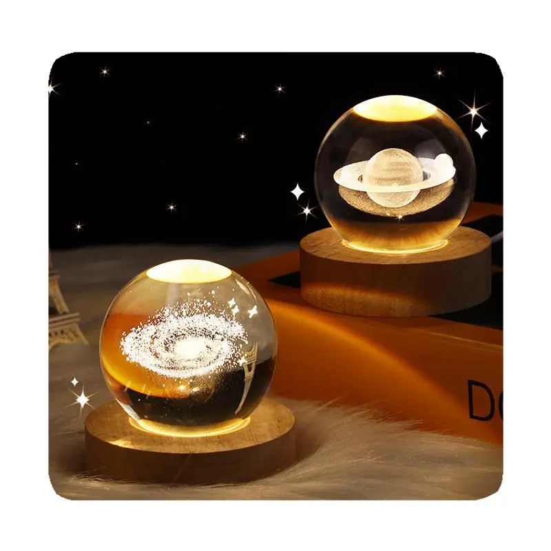 新しい3Dアートクリスタルボールナイトランプ発光クリスタルボールデコレーションソーラーシステムLedナイトライトデスクトップ家の装飾2024