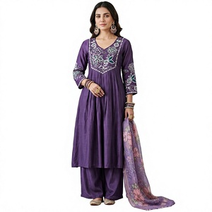 Salwar Kameez Dupatta pour femmes, brodé de motifs géométriques, vêtements traditionnels indiens et pakistanais, tenue décontractée mi-longue en viscose, ethnique - Product Image 3