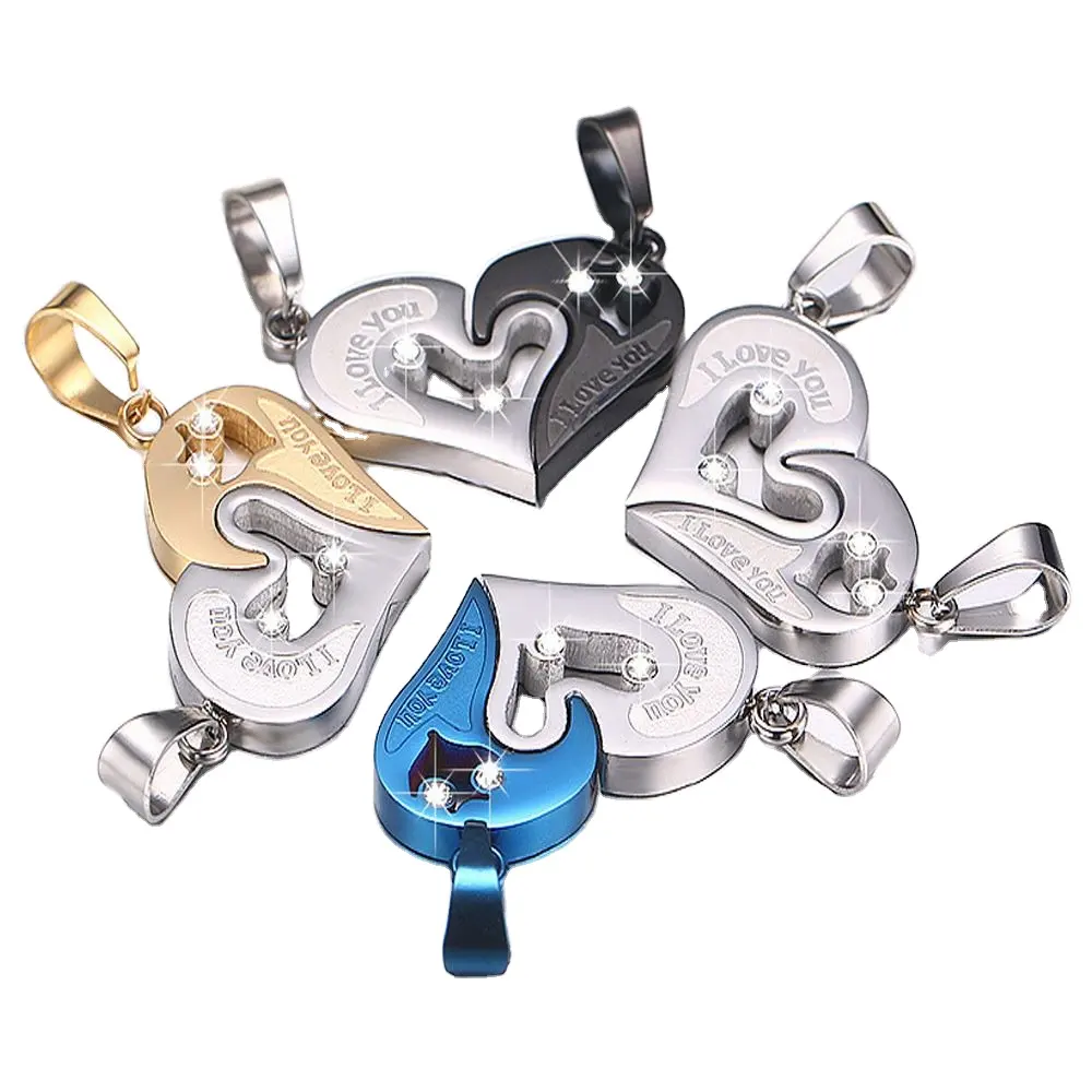 Bentuk Hati Aku Mencintaimu Stainless Steel Pecinta Liontin Kalung Puzzle Setengah Hati Liontin Pasangan Perhiasan Pacar